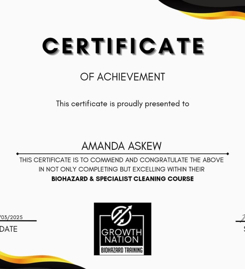 Biohazard and cleaning specialist certificate